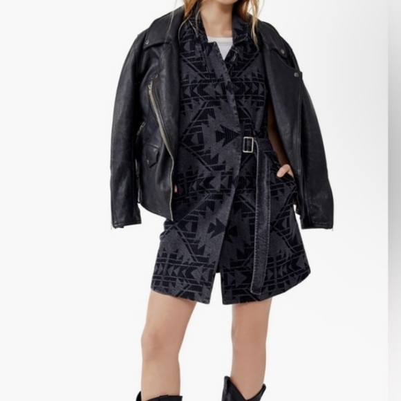 Free People Jackets & Blazers - Free People Geometric Longline Denim Vest in Black Combo Oversize XS New NWT